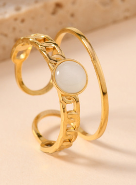 跨境热卖天然石不锈钢戒指