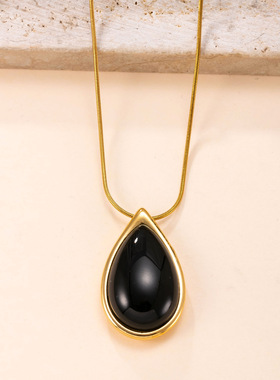 水滴天然石不锈钢项链