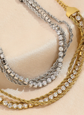 欧美热销不锈钢锆石满天星三层手