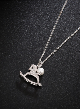欧美新款925银小木马项链女森系