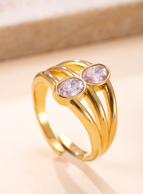 钛钢镀金镶钻食指戒12