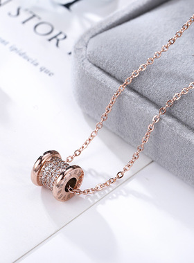 钛钢玫瑰金锆石小蛮腰项链