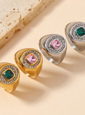 欧美热卖镶钻复古不锈钢戒指