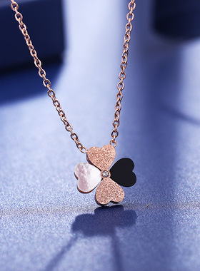 新款钛钢四叶花项链女