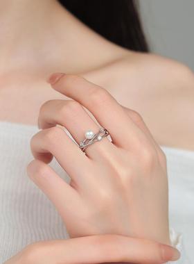 925银镶钻淡水珍珠戒指女轻奢