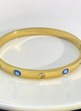 欧美简约开口锆石兰眼睛手镯气质