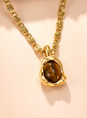 单吊坠不锈钢天然石项链