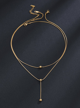 新款钛钢k金蛇骨链流苏圆珠锁骨