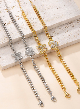 跨境热销蝴蝶爱心镶钻手链