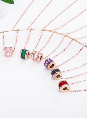 创意新款钛钢项链女彩色单排锆石