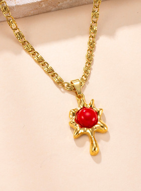 枫叶天然石不锈钢项链