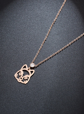 新款钛钢玫瑰金老虎项链