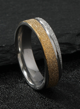 欧美时尚钛钢金色双斜线戒指