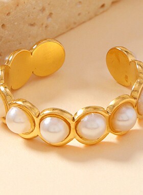 欧美跨境不锈钢珍珠开口戒指