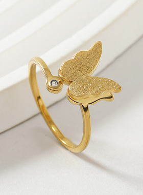 跨境新款高级钛钢蝴蝶戒指