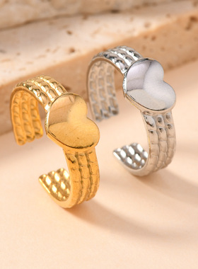 欧美冷淡风不锈钢麻绳爱心戒指