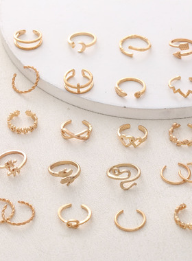 欧美新款跨境组合脚戒 时尚爱心羽毛树叶月牙22件套装开口脚饰