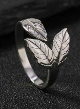 欧美新款油压树叶蛇形月亮戒指