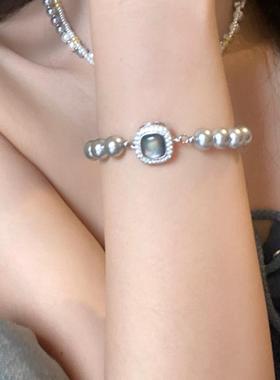 日韩小众高级感方糖灰珍珠手链