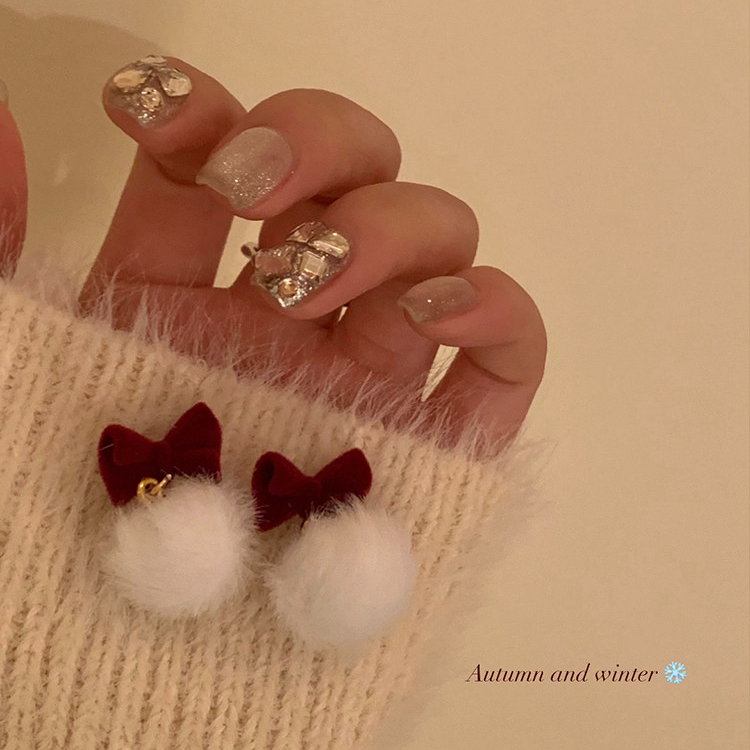 港风红色丝绒蝴蝶结毛绒耳钉高级感耳钉独特毛球耳饰女百搭简约款,饰品/流行首饰/时尚饰品新,耳钉,淘宝优惠券,粉丝福利购,淘宝优惠卷