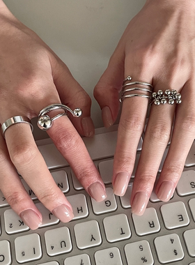 设计感金属叠戴四件套戒指珠珠轻奢设计感ins戒指环时髦气质百搭