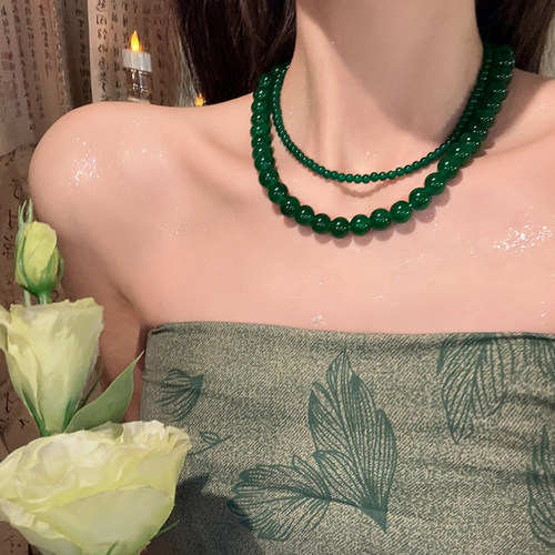 新中式绿色串珠项链女