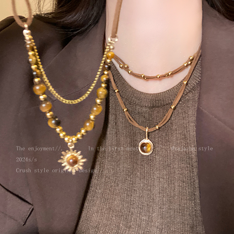 雅丹风双层项链女款轻奢小众毛衣链高级感百搭秋冬配饰