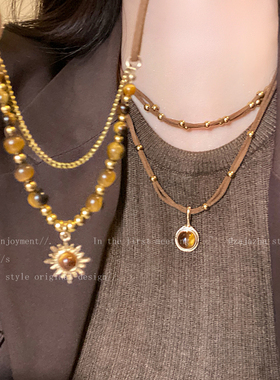 雅丹风双层轻奢毛衣链女秋冬百搭