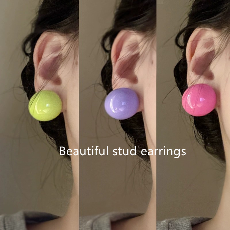 彩色糖果大号夸张彩色球球立体多巴胺耳钉春夏百搭清新圆形耳环女