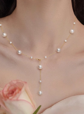 满天星淡水珠流苏锁骨链女新款