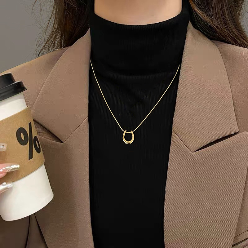 日韩U型马蹄吊坠项链女新爆款