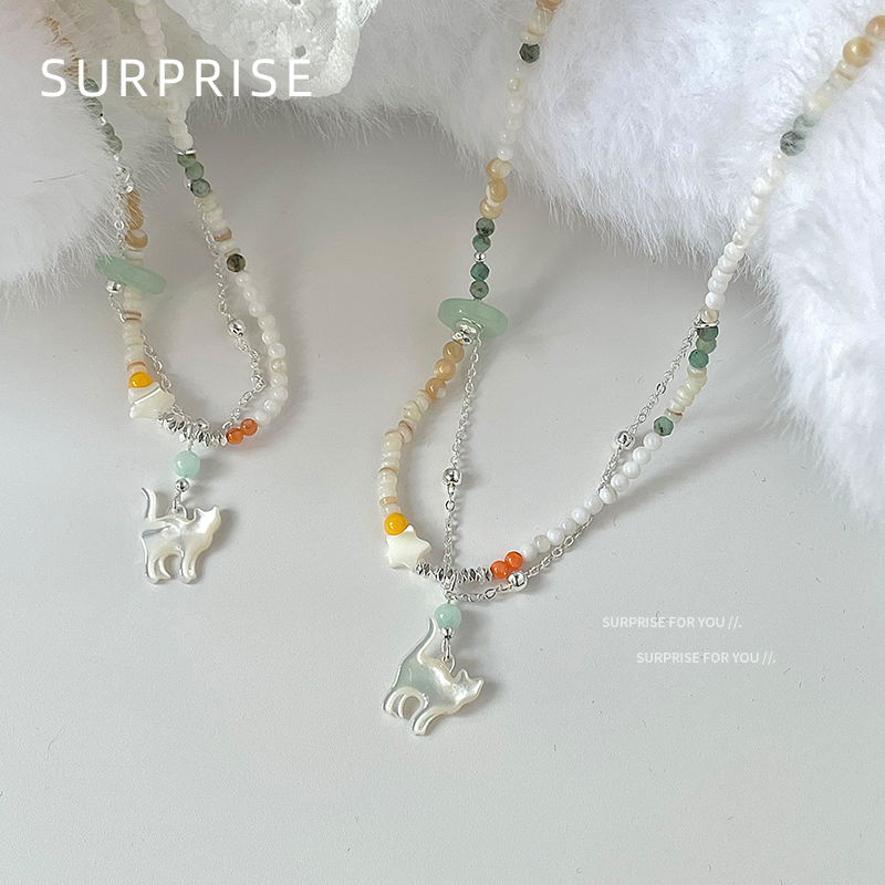 天然贝串珠项链女新款