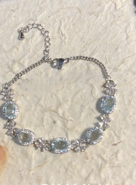 清冷感托帕石海宝蓝手链女冷淡风个性设计感特时尚高级感个性手饰