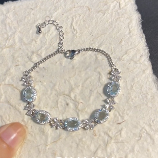 清冷感托帕石海宝蓝手链女冷淡风个性设计感特时尚高级感个性手饰