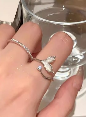 日韩锆石鱼尾开口戒指