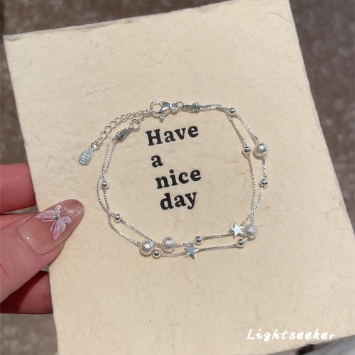 通体双层星星磨砂手链韩系ins气质独特设计百搭风清冷感轻奢手饰