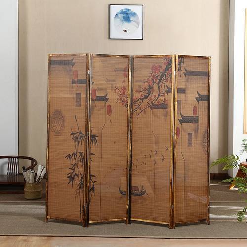 新中式竹编屏风客厅禅意复古家用