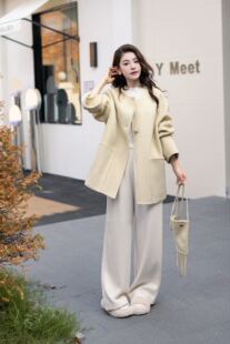 宽松纯色双面呢外 时尚 2025冬季 韩系双面羊绒大衣女附带包包中长款