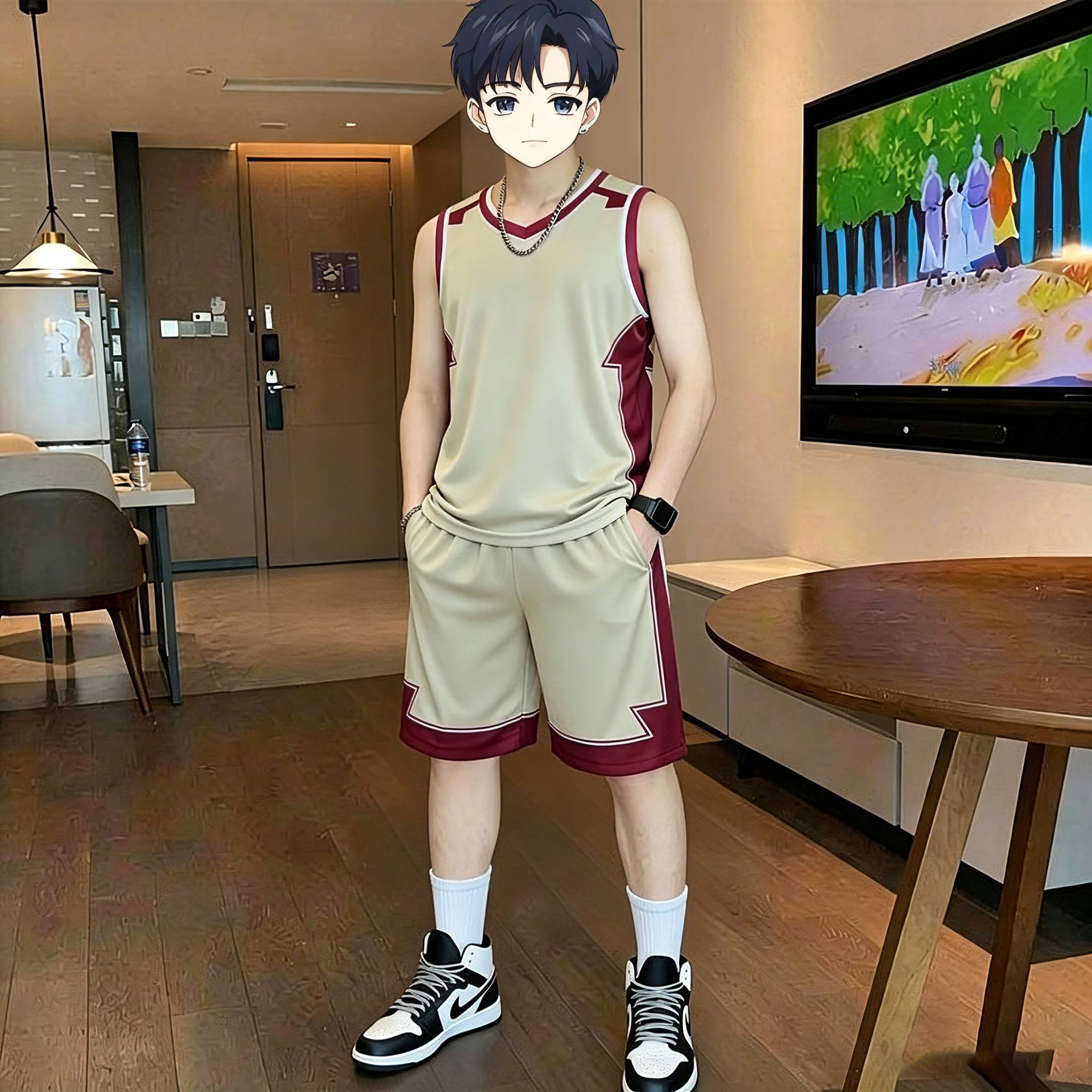 篮球服男冰丝速干无袖运动套装|