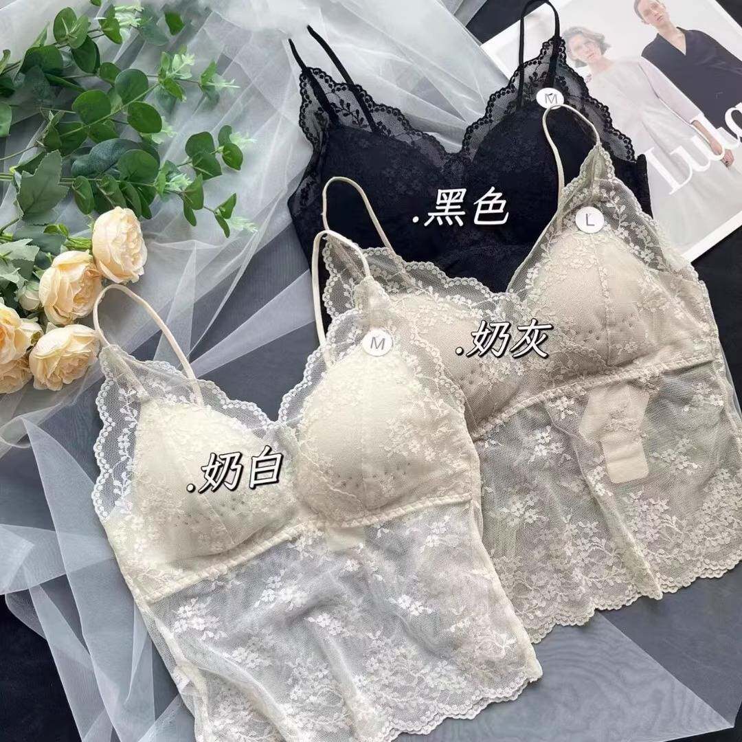 法式蕾丝美背吊带内衣女夏季薄款