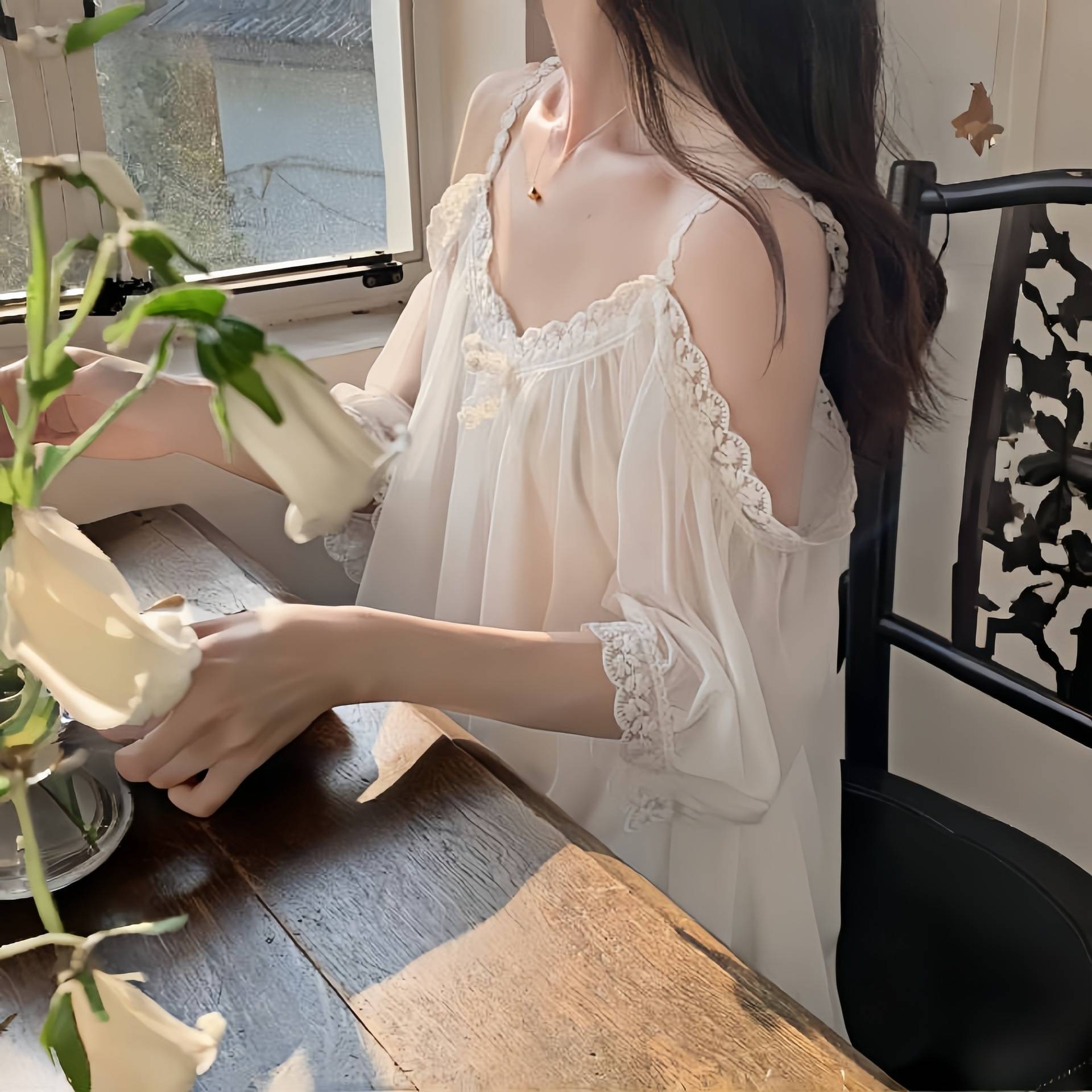 一字肩网纱睡衣套装夏季薄款女士