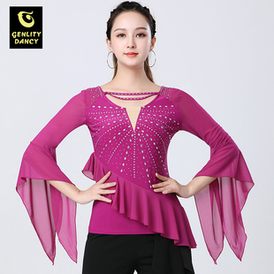 拉丁舞蹈上衣女款新款2025大喇叭袖演出服跳吉特巴广场舞摩登舞衣
