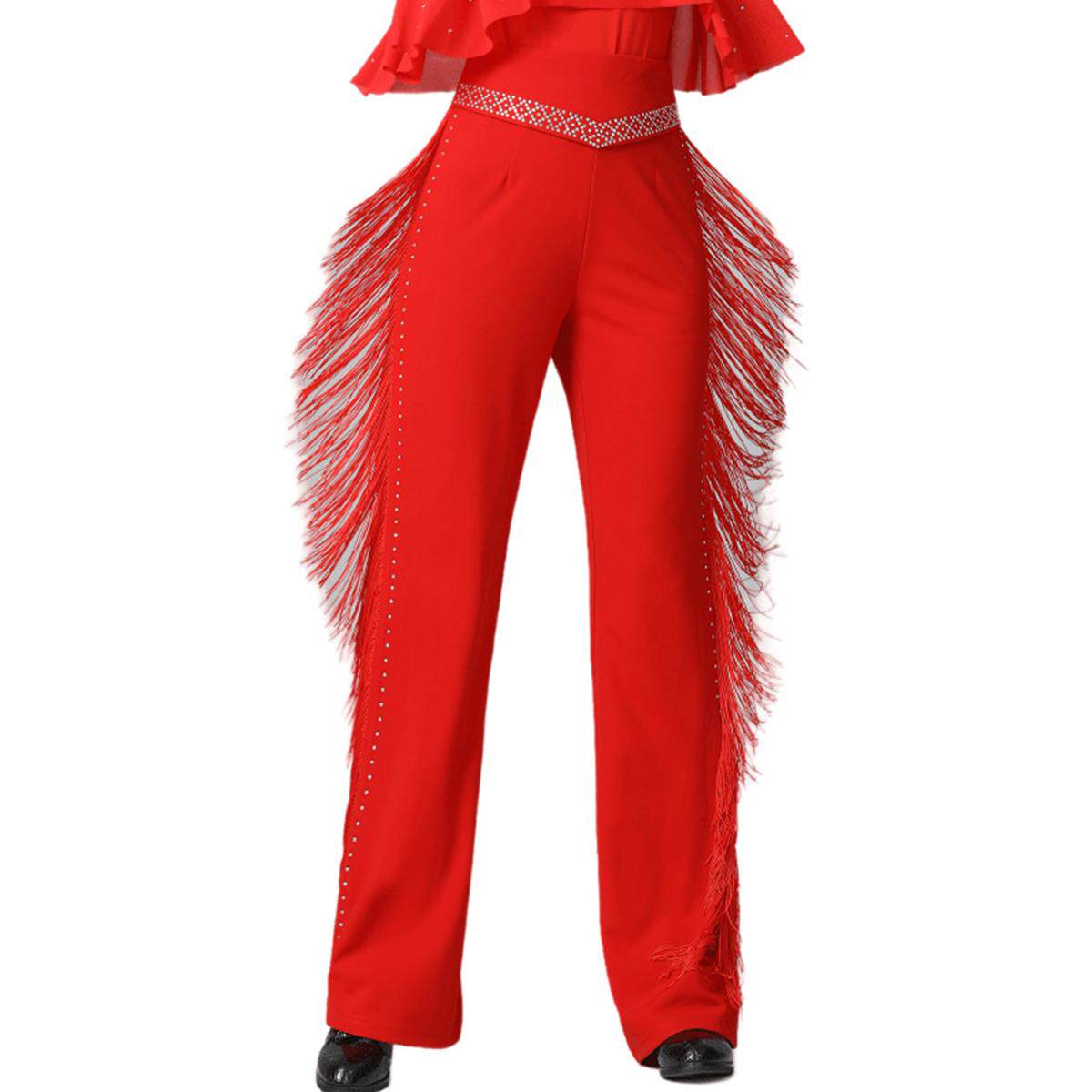 吉特巴广场舞演出裤子新款2024流苏时尚舞蹈练功裤拉丁摩登舞长裤