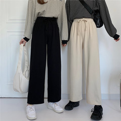 Real shot vertical high waist straight knitting trousers