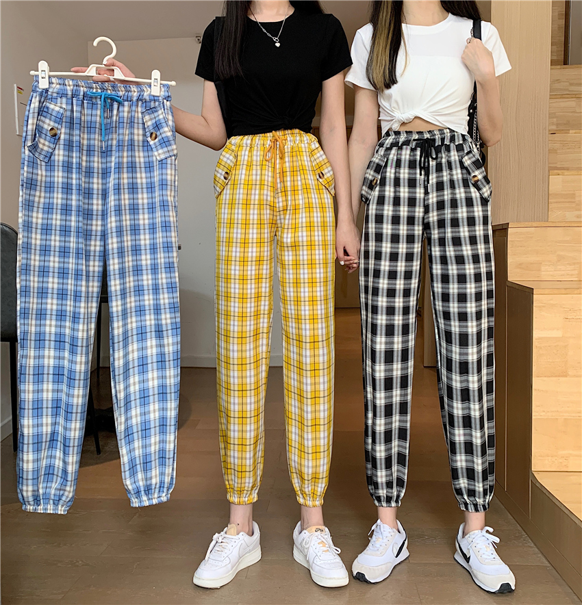 Real photo 2021 new pencil Leggings check Harun high waist casual pants black pants children