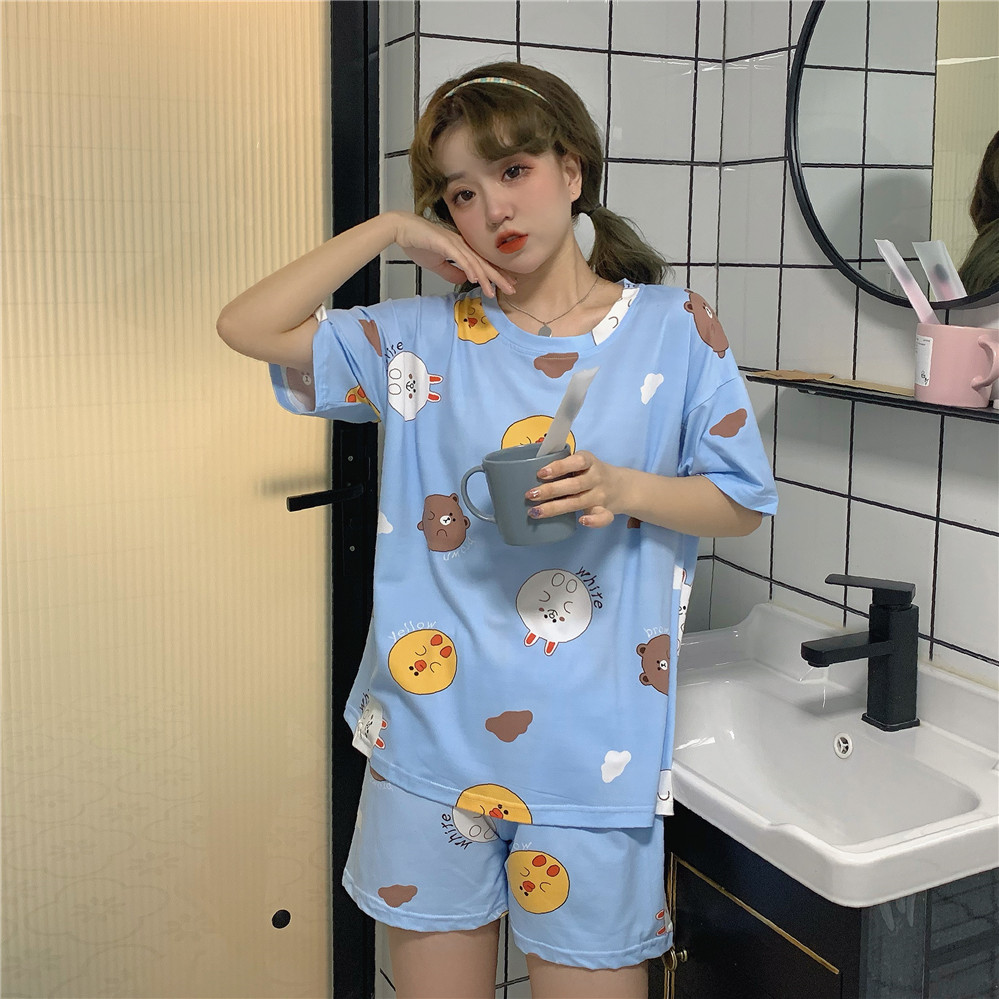 Real shot sweet pajamas women's summer cotton short sleeve net red women's home suit