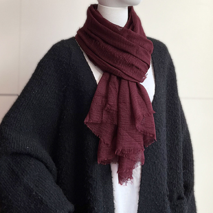 春秋沙漠披肩酒红色棉麻感男女通用百搭围巾长款新疆旅游防晒纱巾