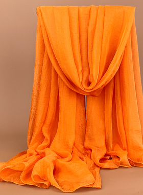 超大橙色丝巾年会聚会纱巾女秋冬保暖围巾夏季桔红薄款防晒沙滩巾