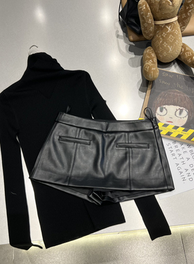 七七设计高领开衩显瘦黑色优雅羊毛打底衫（含100羊毛）七M260010