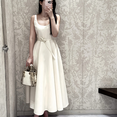 七七两色背心长裙连衣裙(配腰带)（含16真丝）B6045